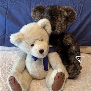 Plush Cream and Dark Brown Teddy Bear Pair - Soft Stuffed Animals